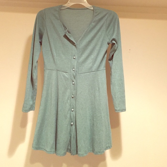 Long sleeve teal dress (buttons down) (S)