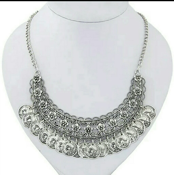 Gypsy COIN silver statement Necklace - Picture 2 of 2