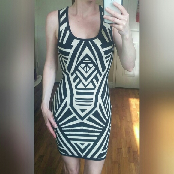 Patterned body con sweater dress