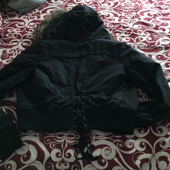 Guess Fur hooded button up jacket - Picture 3 of 4