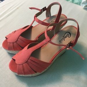 Orange/coral wedge sandals