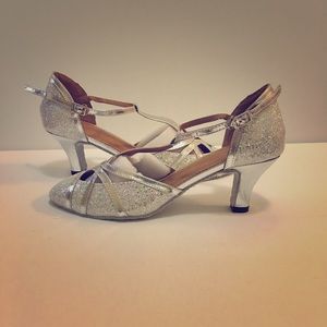 Silver T-Strap Dance Heels