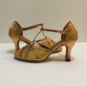 Gold T-Strap Dance Heels