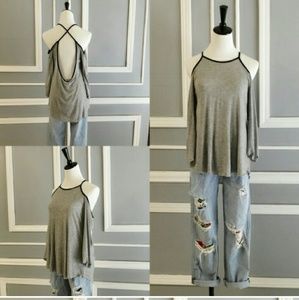 *Reduced*Cold shoulder open back top in gray