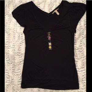 BLACK V NECK BEADED TOP