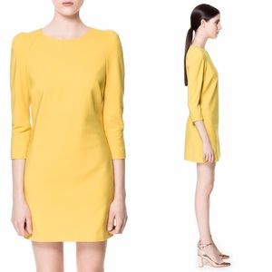 Zara Yellow Dress 3/4 Sleeves with Shoulder Pads