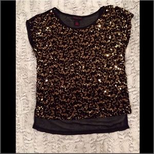 BLACK AND GOLD SEQUIN SHEER TOP