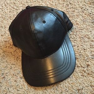 Black leather baseball cap.