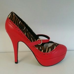 Womens Brand New Red Animal Print High Heel Shoes
