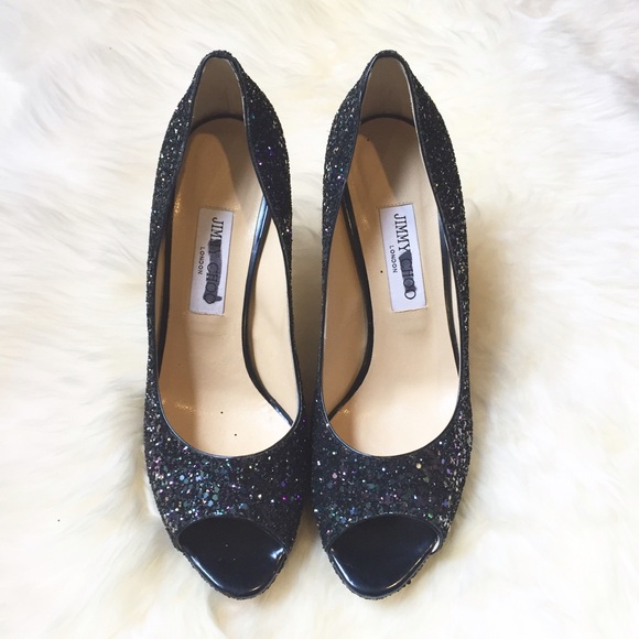SOLD Jimmy Choo Blue Glitter Peep Toe Heels 40.5 - Picture 3 of 6