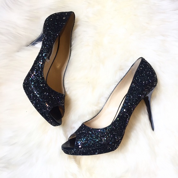 SOLD Jimmy Choo Blue Glitter Peep Toe Heels 40.5 - Picture 4 of 6