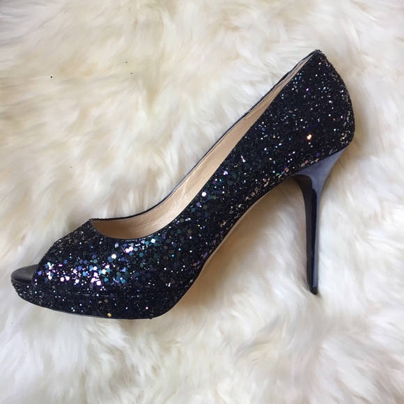 SOLD Jimmy Choo Blue Glitter Peep Toe Heels 40.5 - Picture 5 of 6