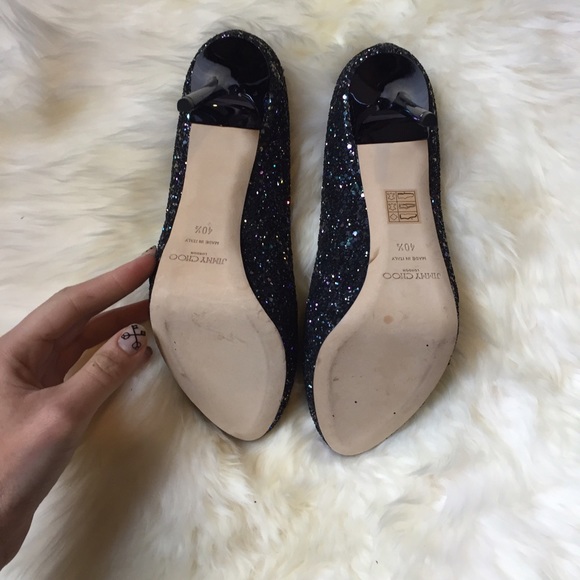 SOLD Jimmy Choo Blue Glitter Peep Toe Heels 40.5 - Picture 6 of 6