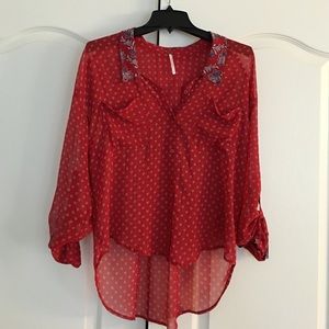 Free People red flowy/ blouse button shirt