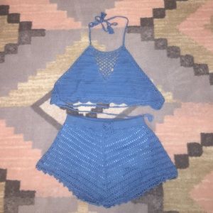 MinkPink Crochet Halter Top Short Set