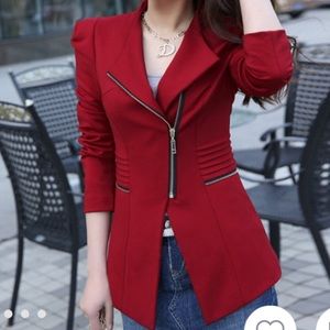 Red zippered blazer