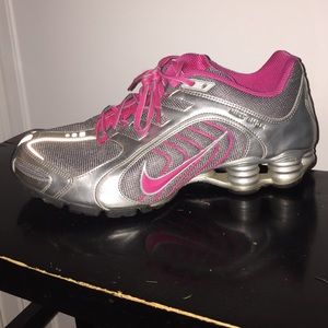 Silver and Pink Nike Shox