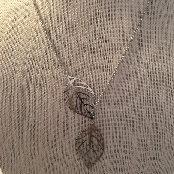 Silver Double Leaf Necklace - Picture 2 of 2