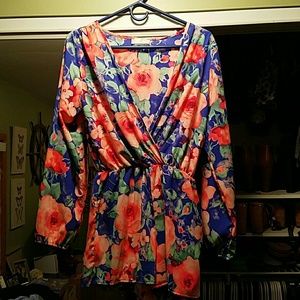 Aqua floral print romper