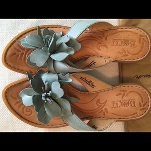 Born Crown Leather Flower Kitten Heel Sandals, 6