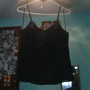 Ruffle black slightly sheer tank top