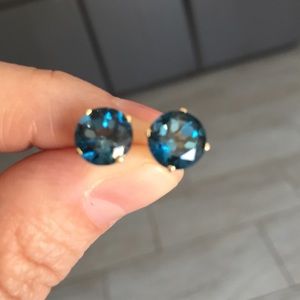 14K Solid Gold 2CT London Blue Topaz Earrings