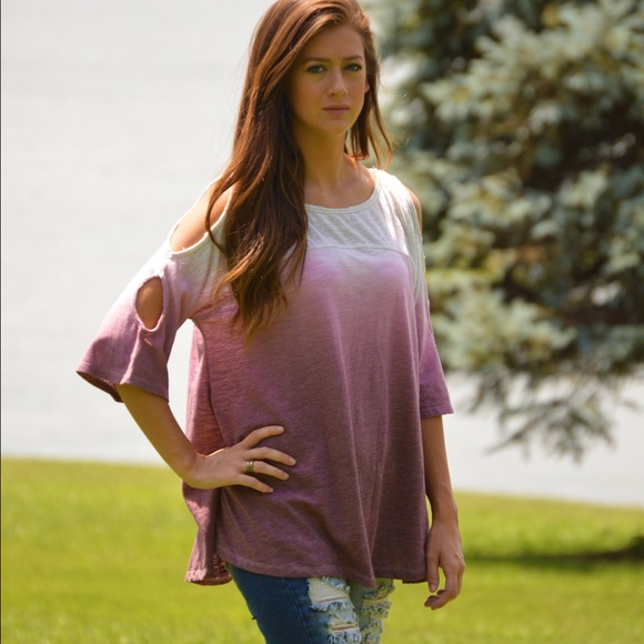 🚨ONE LEFT🚨🍷I need Wine Cold Shoulder Top - Picture 2 of 4