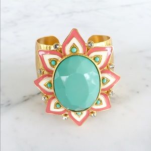 Turquoise Coral & Rhinestone Statement Cuff