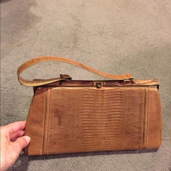 Vintage luggage snakeskin top handle handbag