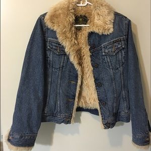 Lucky Brand faux fur blue jean jacket