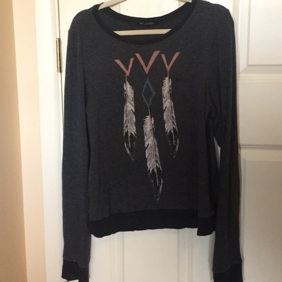 Wildfox Tops - Wildfox Night Lover Feather Beach Jumper dark grey