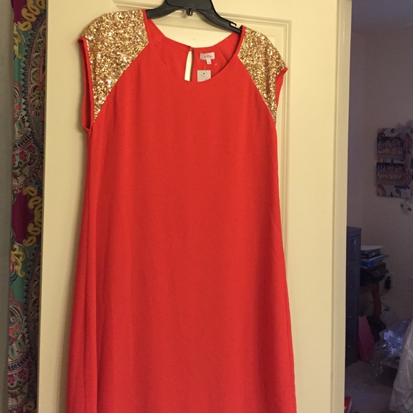 Orange Sequin Sleeve Shift Dress