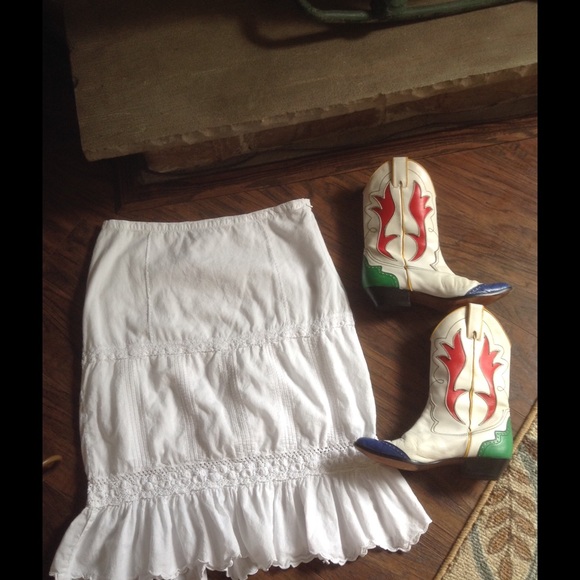 MIDI COTTON RUFFLE WHITE SKIRT