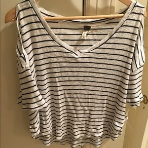 Free people stripped shirt with holes in shoulder