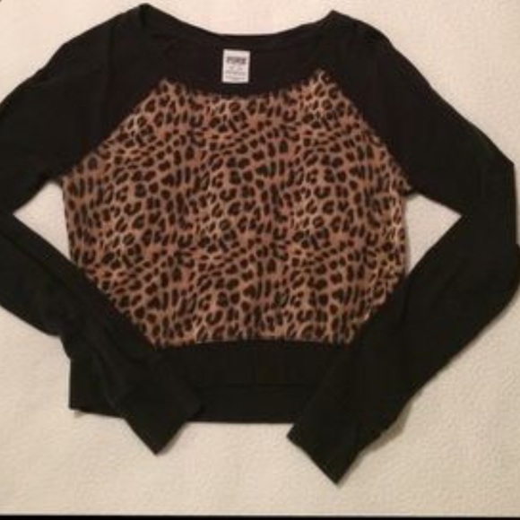 PINK cheetah crop top shirt size M