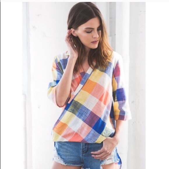 🆕KAITLYN High-Lo Plaid Shirt - ORANGE - Picture 2 of 4