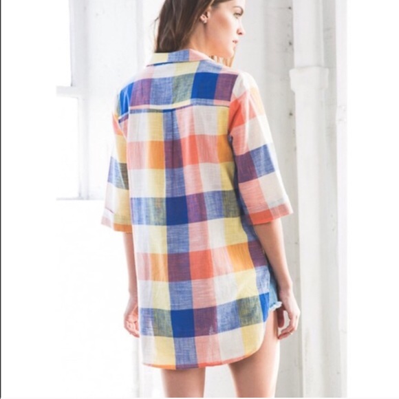 🆕KAITLYN High-Lo Plaid Shirt - ORANGE - Picture 3 of 4