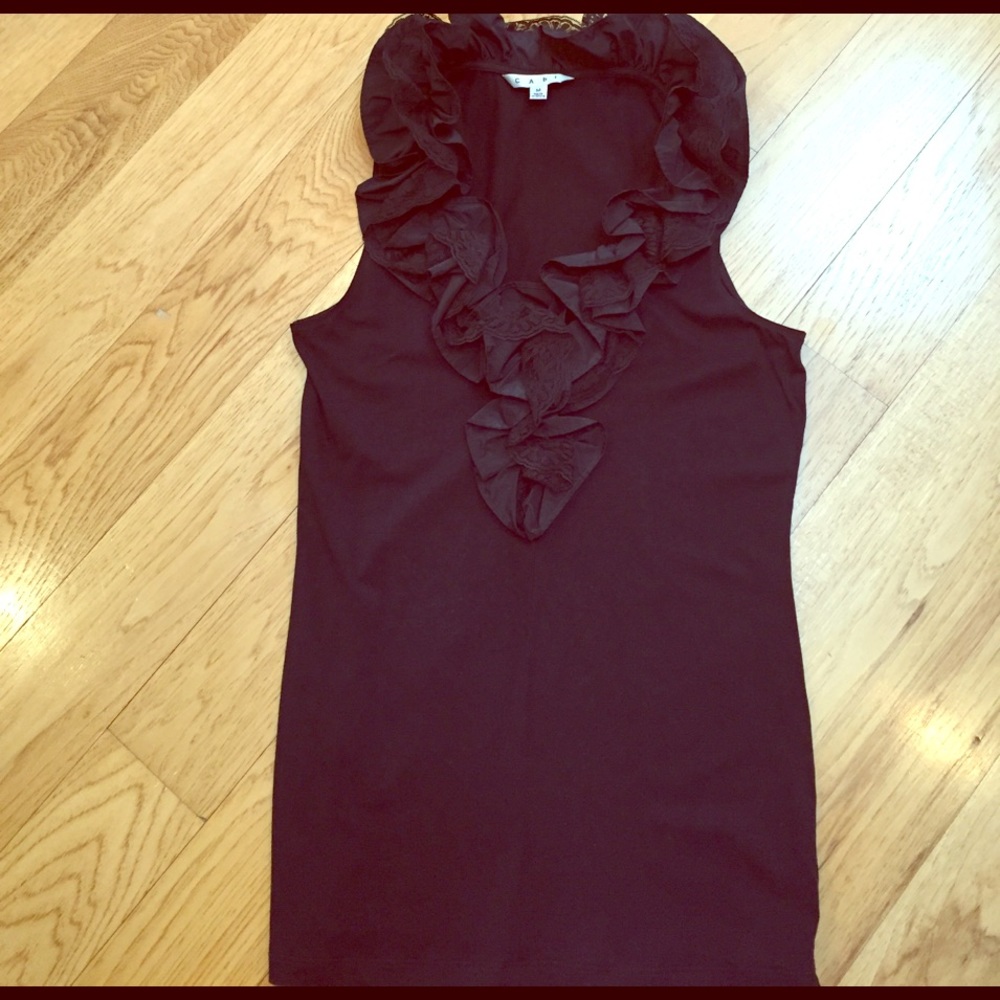 CAbi Style #564 black sleeveless ruffle party top
