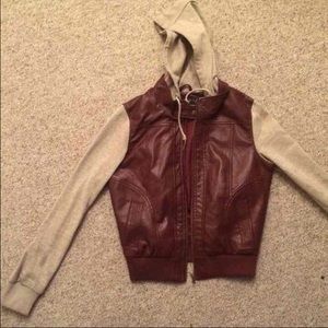 Leather jacket with fabric sleeves!