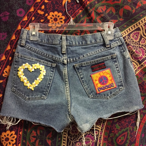BLOWOUT SALE patchwork denim high waisted shorts - Picture 2 of 2