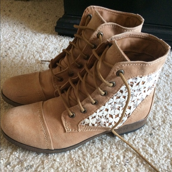 Tan lace ankle boots