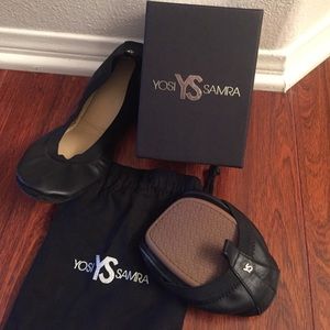 Yosi Samra - Alsina Black Leather Flats Size 8