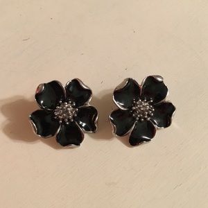 Black and silver flower earrings