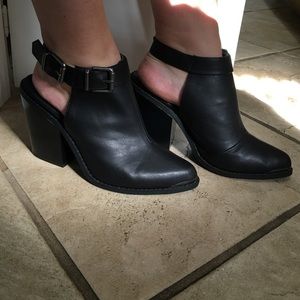 Black open heal booties