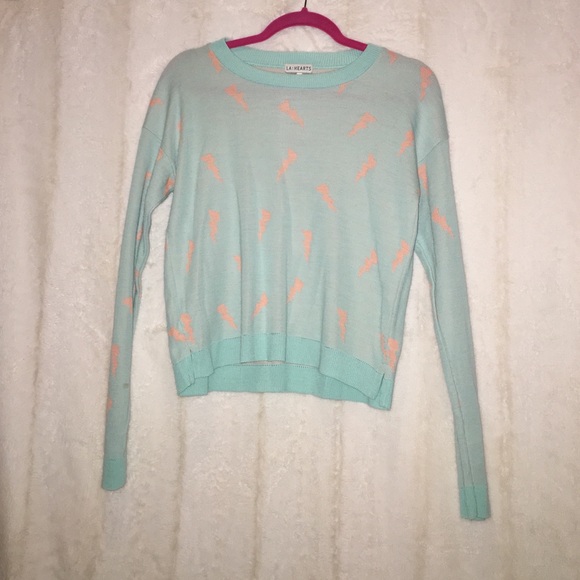 Turquoise Sweater with Peach Lightening Stripes