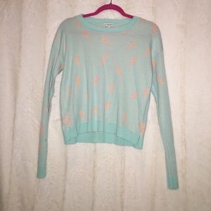 Turquoise Sweater with Peach Lightening Stripes
