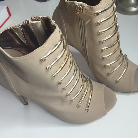 Dollhouse gold & nude booties.