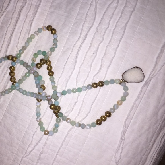 Blue and gold double wrap necklace