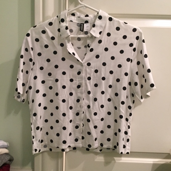 Divided polka dot cropped button down