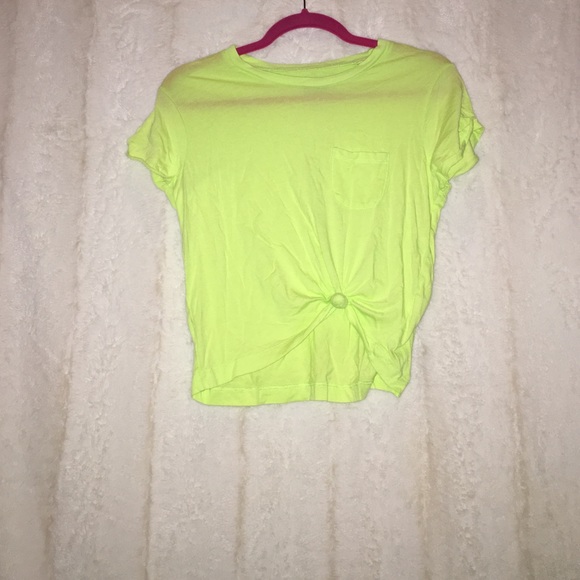 Lime Green Tee with Pocket and Knotted Bottom